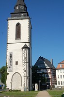  The next day we go into Giessen.  This is the city tower.  Giessen was pretty much destroyed in WWII and not much of the original city was left.  The sign says 