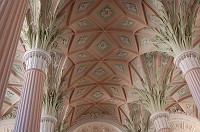  The ceiling and columns inside the St. Nicholas Church.  The top of the columns has the same palm design as the column in the square.