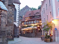  We arrived in Meissen, got settled into our hotel and finally got out to look around as the sun was going down.  This is a veiw of the restaurant Vincenz Richter.