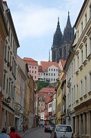  Burgstrasse (Castle Street) by day with the twin spires of the cathedral above.