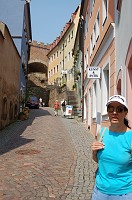  The stairs leading up to the cathedral and castle.  Carolyn's looking a bit tired already.