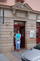  Carolyn at the front door of the hotel.  This was our hotel.