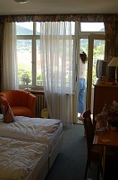  This is our teensy tiny hotel room.  There was barely room for our suitcases!  But it was clean.  This photo was taken the morning of our last soccer game.