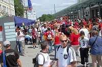  The crowd was already very heavy just outside of the train station.